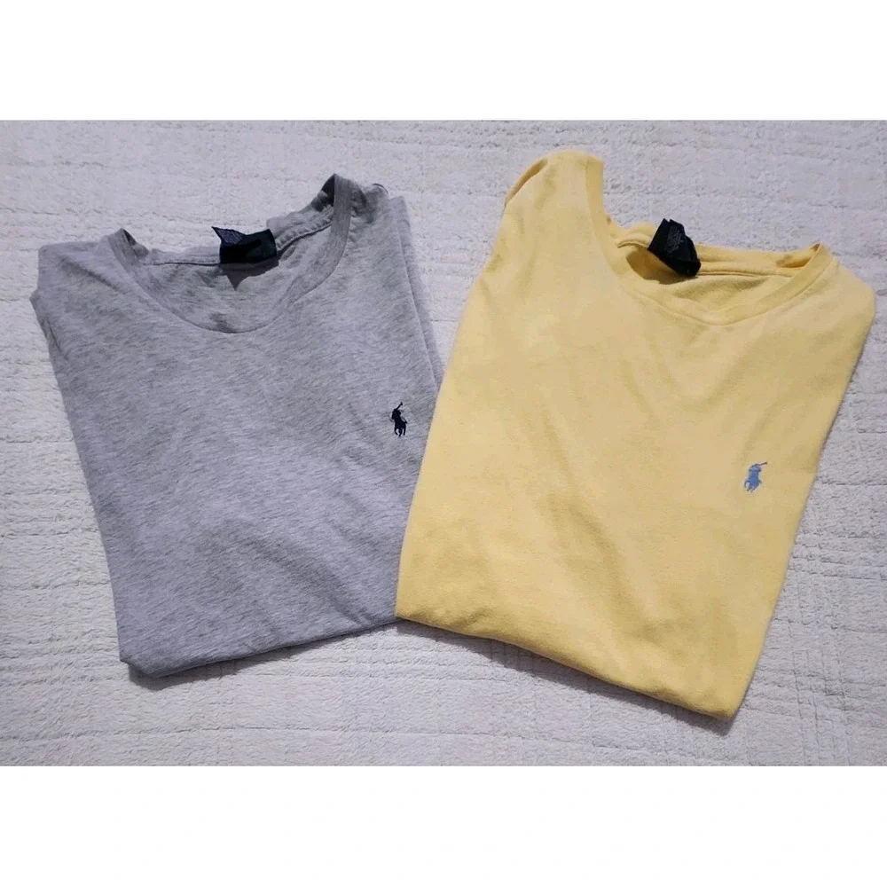 Lot of 2 Polo Ralph Lauren Vintage Single Stitch T-shirts Mens Large Yellow/Gray